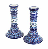 Blue Rose Polish Pottery Savannah Candlestick Pair