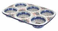 Blue Rose Polish Pottery Spring Tulip Muffin Pan