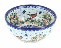 Blue Rose Polish Pottery Winter Cardinal Cereal/Soup Bowl