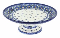 Blue Rose Polish Pottery Spring Blossom Cake Plate