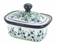 Blue Rose Polish Pottery Porcelain Vine Butter Tub