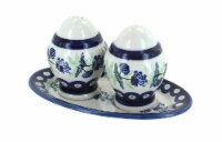 Blue Rose Polish Pottery Sweet Annie Salt & Pepper Shakers with Plate
