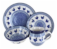 Blue Rose Polish Pottery Barnyard Rooster 16 PC Dinnerware Set