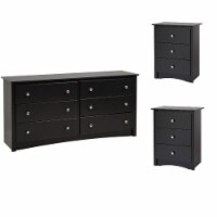 3PC Bedroom Modern Wood Set with 1 Dresser and 2 Nightstands in Black