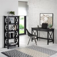 Riverbay Furniture Baldwin X-Design Solid Wood 4-Shelf Bookcase in Black