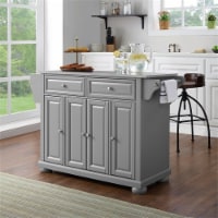 Pemberly Row Traditional Wood/Stainless Steel Kitchen Island in Vintage Gray