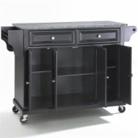 Pemberly Row Traditional Wood/Granite Top Kitchen Cart in Black/Gray