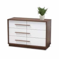 Levan Home Mette Mid-Century 6-Drawer Wood Dresser in White and Walnut