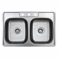 Wells Sinkware SST3322-55-ADA-1 33 in. 20 Gauge Drop-in 3-Hole 50-50 Double Bowl ADA Complian