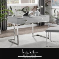 Moana Desk-2 Drawers-Hight Gloss Lacquer Finish-Polished Stainless Steel Base light