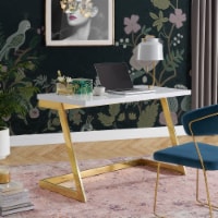 Kanoa High Writing Desk-Gloss Lacquer Finish-Polished Stainless Steel Base-Geometric Legs