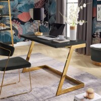 Kanoa High Writing Desk-Gloss Lacquer Finish-Polished Stainless Steel Base-Geometric Legs
