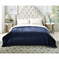 Saleem Flannel Reversible Solid Sherpa Throw Blanket Super Soft navy 108 x 90