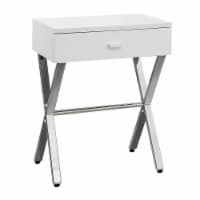 Side, End, Nightstand, Lamp, Storage Drawer Bedroom, Metal, Laminate, Glossy White, Chrome,