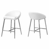 Bar Stool, Set Of 2, Counter Height, Kitchen, Metal, Pu Leather Look, White, Chrome,