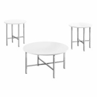 Table Set, 3pcs Set, Coffee, End, Side, Accent Metal, Laminate, Glossy White, Chrome,