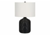 Monarch Specialties Black Rattan Table Lamp with Ivory Shade Perspective: Main