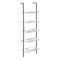 5 Tier, 72 h, Office, Bedroom, Metal, Laminate, White Marble Look, Black,