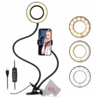 Selfie Ring Light+ Cell Phone Holder +3 Color Modes, Desk Clamp Clip