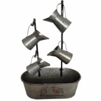 Backyard Expressions Galvanized Watering Can Fountain with Vintage Flower Design