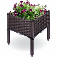 Backyard Expressions Raised Garden Planter Herb | 16  X 18  Resin, Wicker Pattern, Brown