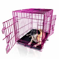 Backyard Expressions Pink 24 Inch Foldable Double Door Metal Pet Crate