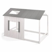 Kid's House Twin Bed - White Wall & Frame/Grey Roof