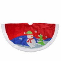 Dyno 48  Red Fleece Christmas Snowman Winter Tree Skirt with White Faux Fur Trim