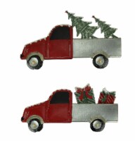 Red Rustic Metal Christmas Truck Tree and Gifts Hauler Holiday Wall Hanging Set