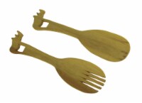 Hand Carved Wood Decorative Rhinoceros Handle Salad Server Set - Rhinoceros