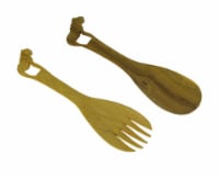 Hand Carved Wood Decorative Lion Handle Salad Server Set - Lion