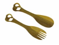 Hand Carved Wood Decorative Elephant Handle Salad Server Set - Elephant
