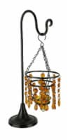 Glass Beaded Chandelier Votive Candle Holder On Stand Table Centerpiece, Amber - Orange