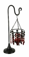 Glass Beaded Chandelier Votive Candle Holder On Stand Table Centerpiece, Red - Red