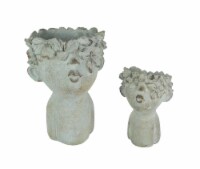 Pair of Pucker Up Kissing Face Weathered Finish Concrete Head Planters Small and Large