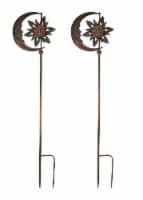 Set of 2 Verdigris Patina Copper Finish Celestial Sun and Moon Pinwheel Spinner Garden Stakes
