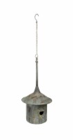 Weathered Gray Metal Farmhouse Style High Roof Hanging Birdhouse - A