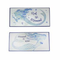 Set of 2 Blue / White Enamelware Mermaid Themed Metal Wall Signs Coastal Decor