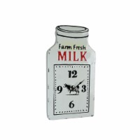 White Enamelware Stamped Metal Pint Milk Bottle Shaped Wall Clock