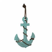 Coastal Blue Ship's Anchor Nautical Wall Hanging Rope Accents 18.25 Inches High - Blue