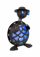 Rustic Metal Turtle in Hat and Sunglasses Solar Powered LED Light Garden Statue - Blue