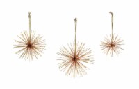 Brass Finish Metal Bursting Star Decorative Hanging Ornaments Set of 3 Rope Hangers