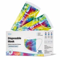 WeCare Individually Wrapped Face Masks, Pack of 50, Tie Dye