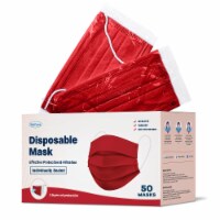WeCare Individually Wrapped Face Masks, Pack of 50, Red