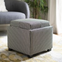 Safavieh HUD8233J Carter Polyester Tray Ottoman - Black & White Hounds Tooth