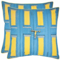 SAFAVIEH Nador Pillow Set of 2 Aqua / Yellow PIL451A-2020-SET2