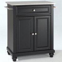 Wood Stainless Steel Top Kitchen Island in Black - Bowery Hill