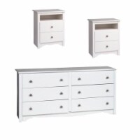 3 Piece Set with 2 Nightstands and Dresser in White Finish