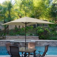 Jeco 6.5' x 10' Aluminum Patio Market Umbrella Tilt with Crank in Tan