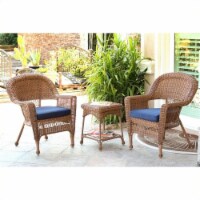 Jeco 3 Piece Resin Wicker Patio Conversation Set in Honey and Blue